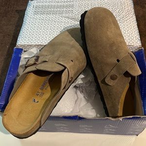1 pair grey/green Birkenstock Bostons, worn inside for one day